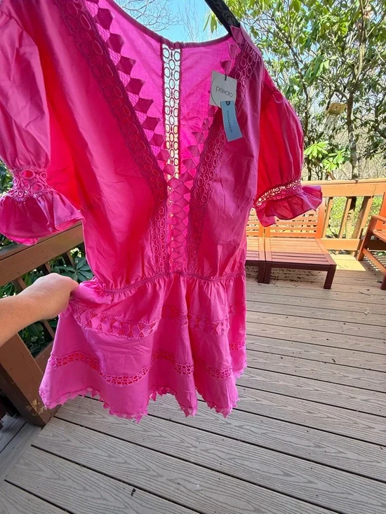 Anthropologie Bright Hot Pink Crochet-Trim Dress - Picture 16 of 16